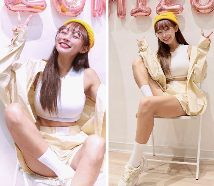 林襄穿著寬版的運動短褲，雖技巧性擋住三角帶，仍藏不住性感。翻攝林襄IG