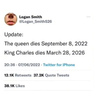 推特網友精準預言女王駕崩日。翻攝推特@logan_smith526