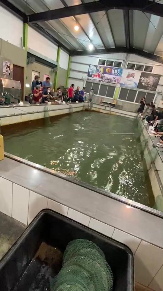 台南釣蝦場內的池水如海浪般,釣客持續拚釣蝦。民眾提供