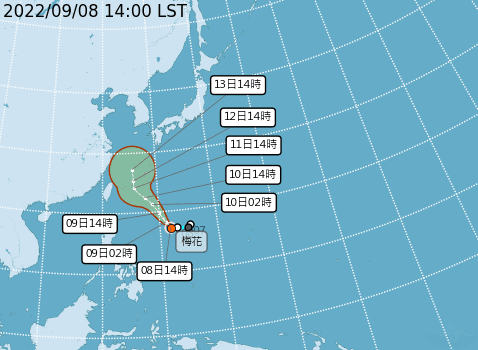 颱風梅路徑圖。氣象局提供