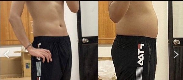 大同醫院急診室護理師李育丞，一天跑步20公里，加上減少進食量，成功從半年前的79.6公斤（右）減至61.4公斤。大同醫院提供