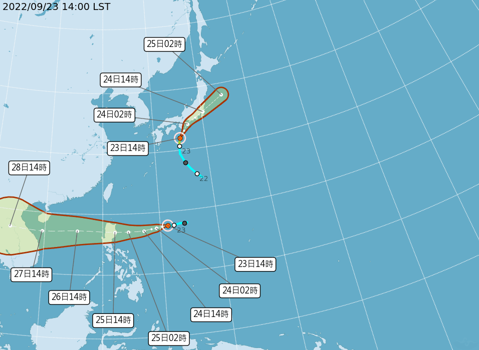 颱風最新路徑圖。氣象局
