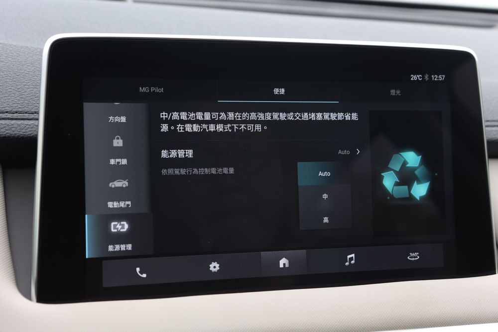 系統內加入電力儲備能量管理功能，駕駛者可依需求讓車輛隨時維持油電系統電池電力。翁玉信攝