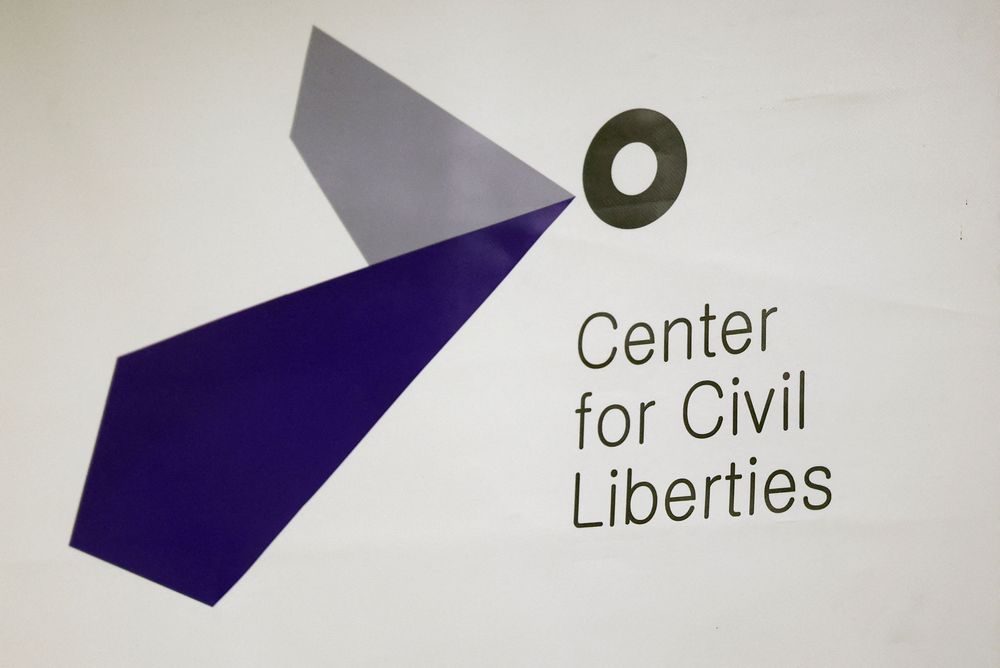 烏克蘭人權組織「公民自由中心」位在基輔辦公室的LOGO圖案。路透社