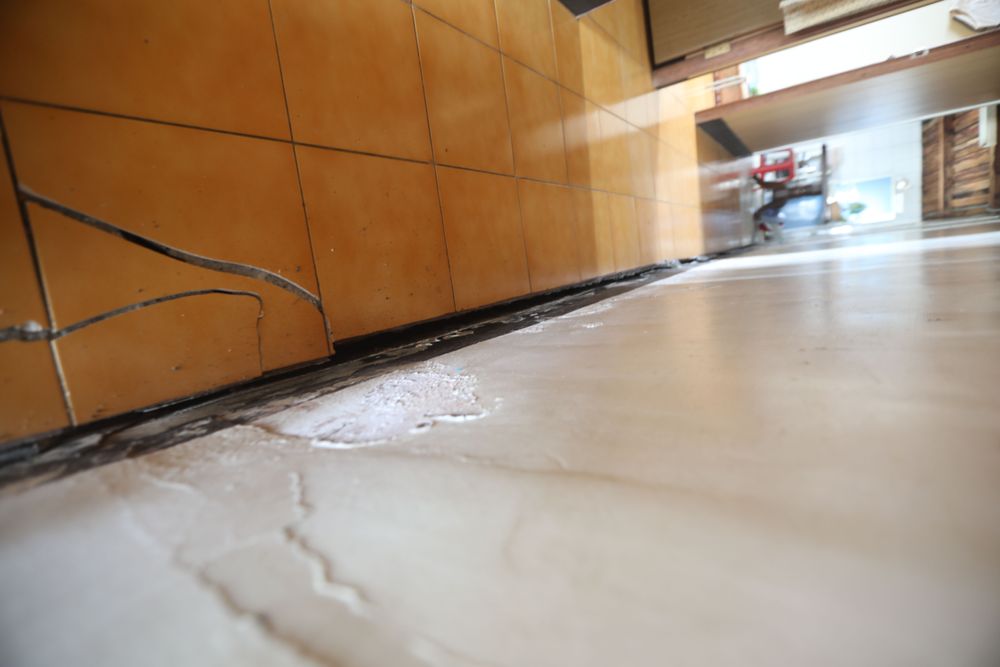 牆腳裂開，房屋位移。羅琦文攝