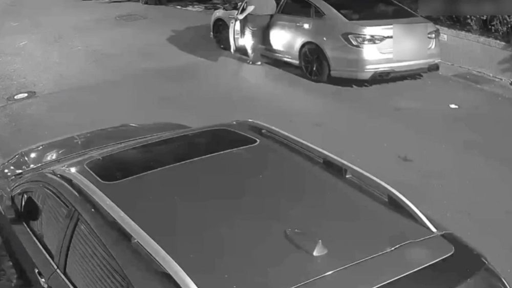 嫌犯林姓男子打開被害人的車門,坐進車內搜刮財物。讀者提供