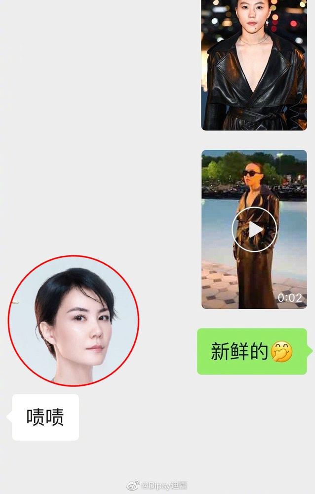 時尚博主貼出與王菲的私訊截圖。翻攝Dipsy迪西微博