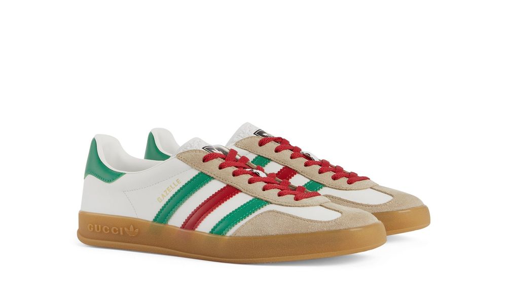 adidas X GUCCI Gazelle白色休閒鞋,2萬8400元。品牌提供