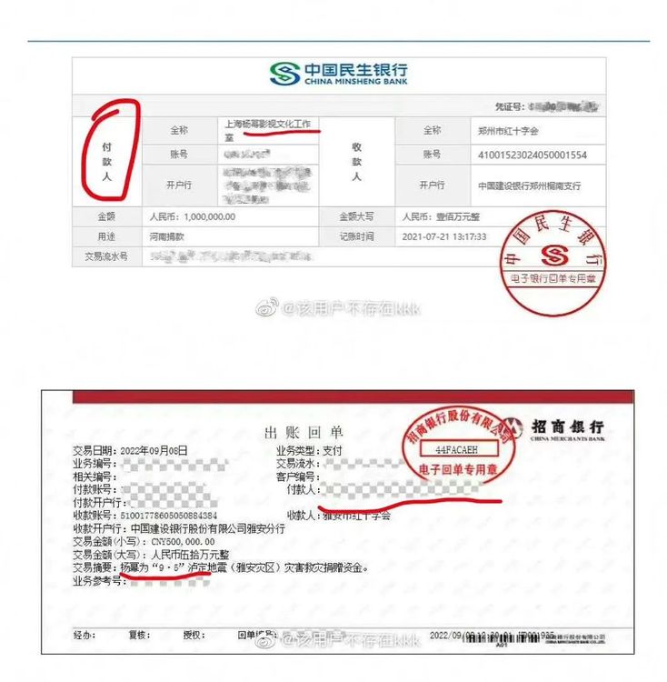網友辦案找出楊冪近來為四川捐款，捐款人細節被馬賽克，跟過往不同。翻攝微博