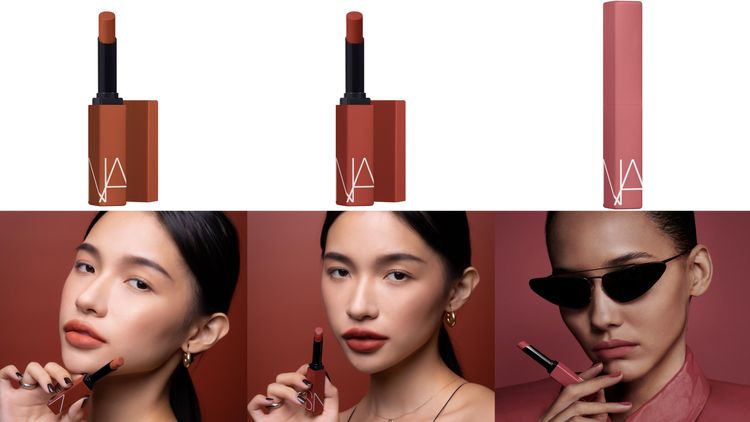NARS特霧絲柔持色唇膏（左起）#101摩登裸棕、#102冷豔玫棕、#112煙燻玫瑰，各1100元。品牌提供
