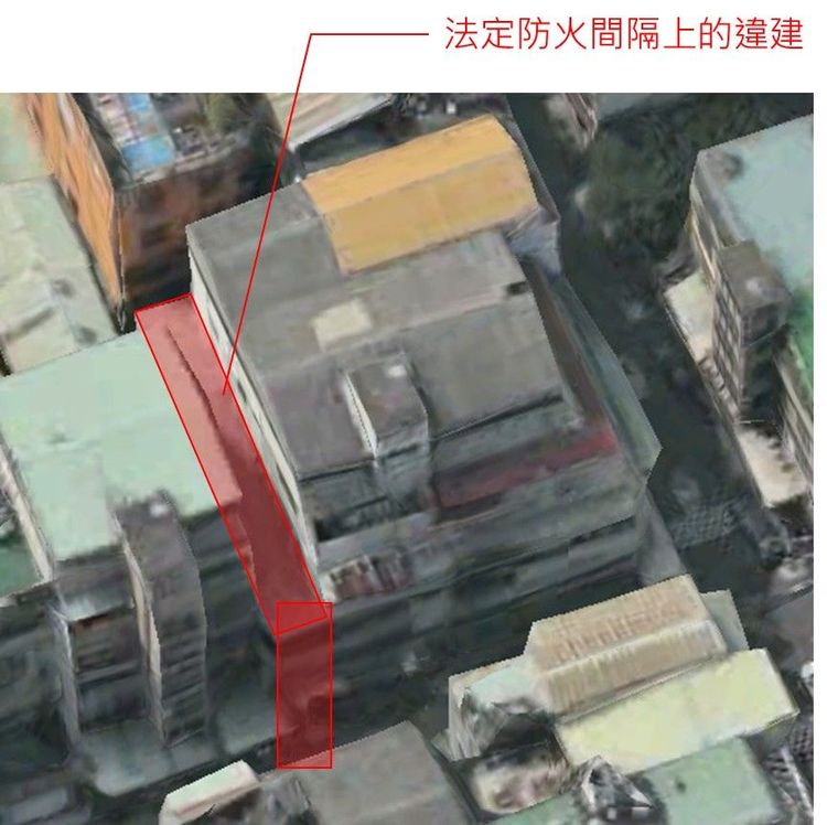 爆料人指防火巷（紅框）被建成民宅使用。爆料人提供