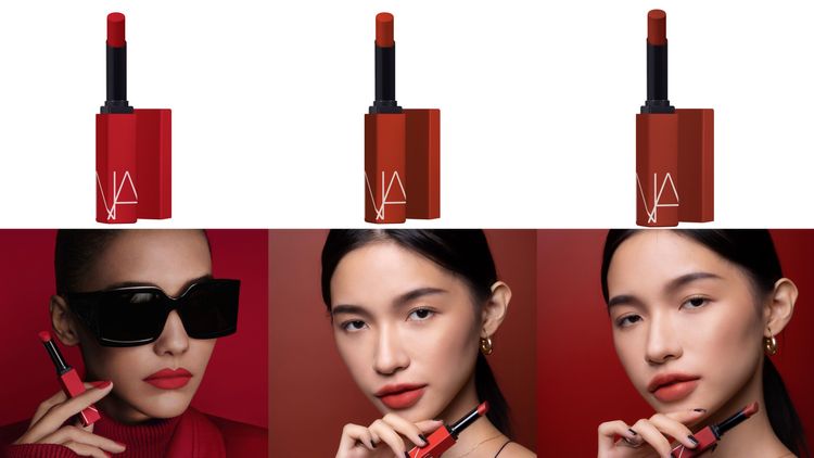 NARS特霧絲柔持色唇膏（左起）#132赤烈靚紅、#133炙熱暮棕、#135魅惑紅棕，各1100元。品牌提供