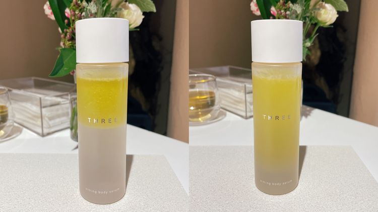 極致活顏身體精華擁有雙層質地設計，使用前需先搖晃均勻。張家玲攝