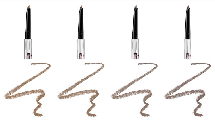 Benefit隨時好玩眉筆（左起）#2.8亞麻淺褐、#3榛果暖棕、#3.3紅糖暖棕、#3.45灰褐。品牌提供