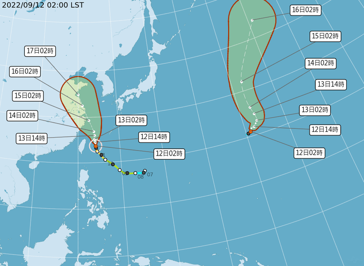 中颱梅花暴風圈觸及陸地的機率降低。氣象局