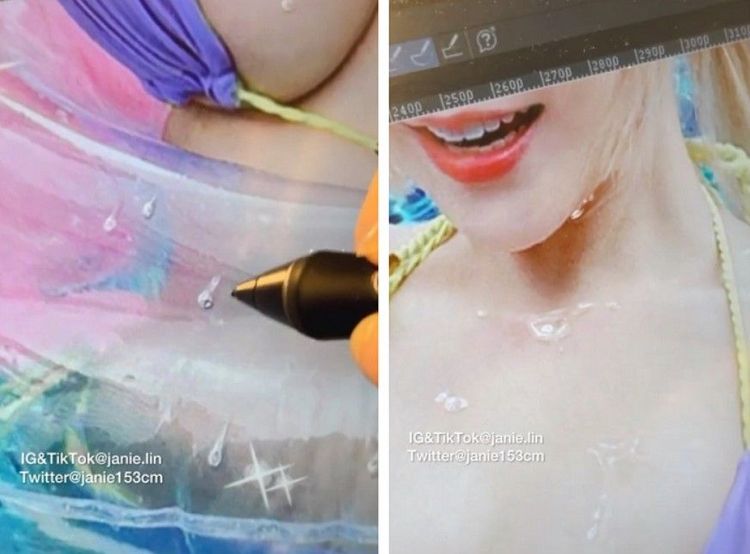 傲人UU上的水珠竟是泥泥學姊自己畫的。翻攝泥泥學姊IG