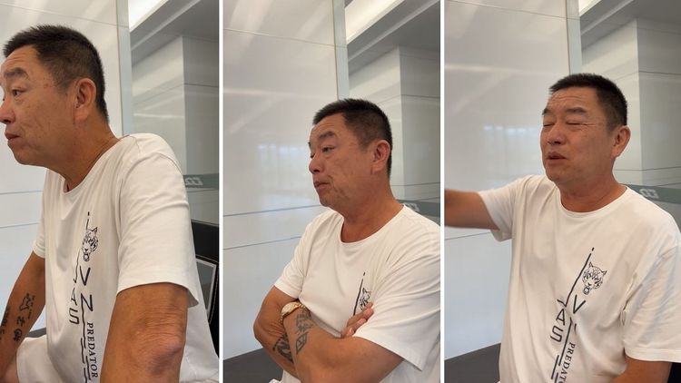 廖老大與勞工局輔導員的對談相當火爆，廖老大甚至拍桌動怒。翻攝廖老大臉書