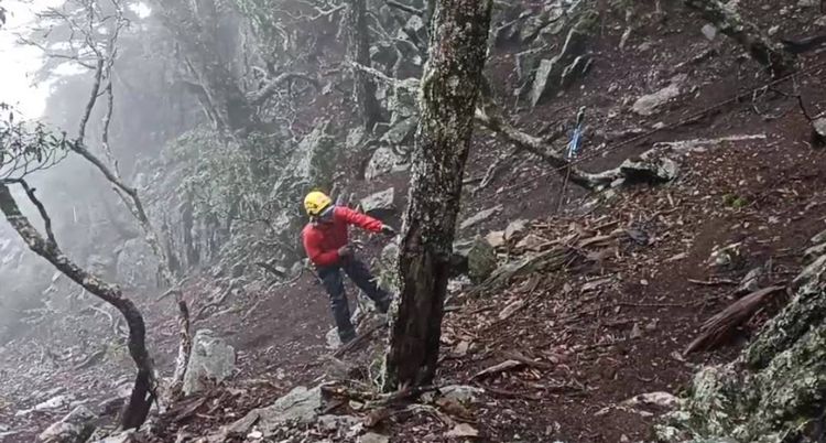 搜救人員不畏山區大雨，垂降至深谷內搜尋。民眾提供