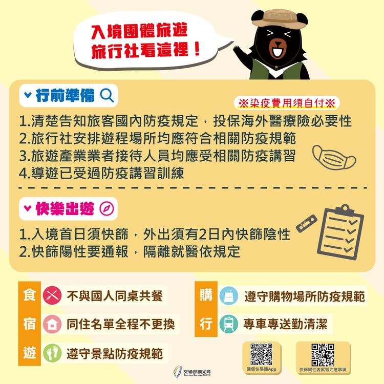 觀光局入境指引規範，導遊領隊必須接受相關防疫講習才能帶團。觀光局提供