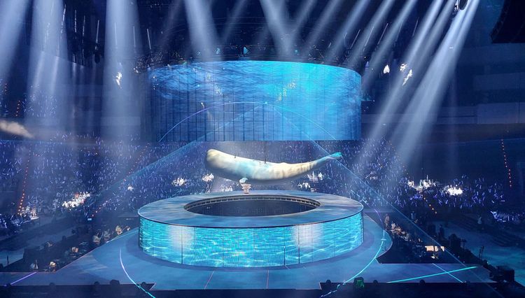劉若英演唱會舞台上方有巨形鯨魚。鄭孟晃攝