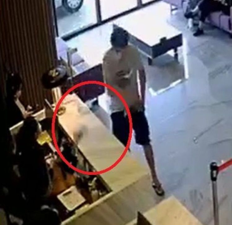 飯店Po出潘先生在飯店櫃檯摔東西畫面。翻攝綠舞飯店臉書