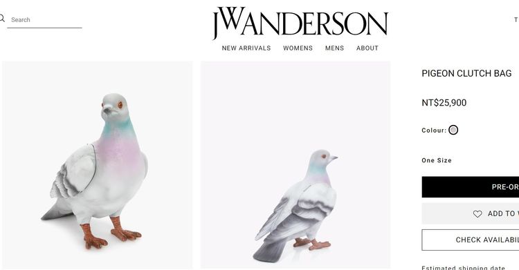 鴿子手拿包要價2萬5900元。翻攝自JW Anderson官網