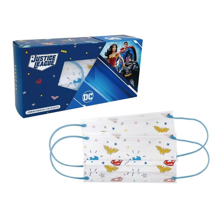 正義聯盟系列平面口罩，童趣插畫+美式漫畫經典風格，帶給大家英雄漫畫回憶。業者提供
