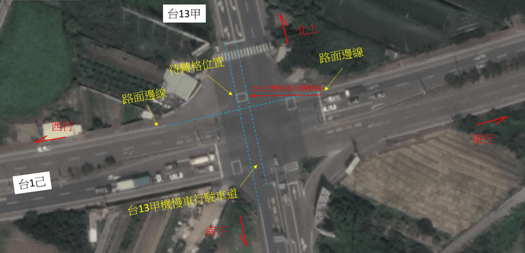 公路總局指待轉格，尚距離外車道邊線有2公尺安全距離。公路總局提供