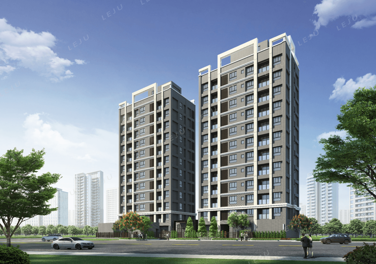 「悅佳．川青」訴求頭前溪第一排、重劃區內珍稀河岸景觀宅，主力格局25－38坪，每坪開價45－52萬元，圖為3D合成示意圖。翻攝售屋平台