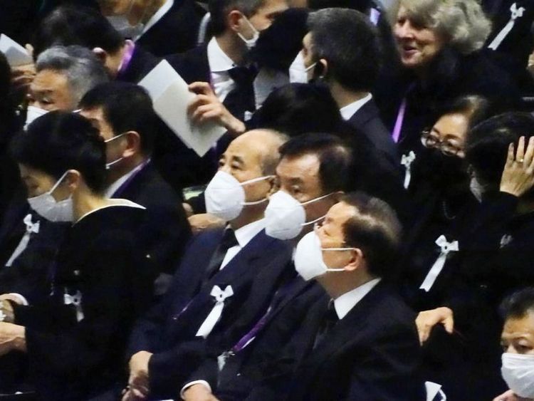 王金平（左起）、蘇嘉全、謝長廷代表台灣出席安倍國葬儀式。中央社