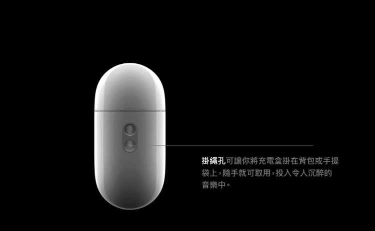 AirPods Pro 2 新增充電盒掛繩孔。取自 Apple