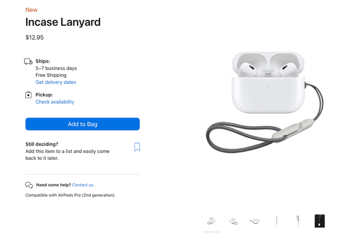 Apple 發表會後，美國等首波上線 AirPods Pro 2 國家也更新了新品 Incase 掛繩。取自 Apple