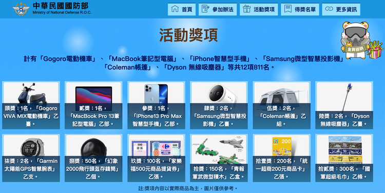 國防部祭出大獎，希望參加人數可以衝破百萬。翻攝自國防部活動網頁