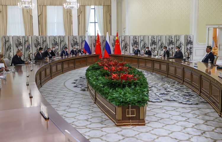 中國國家主席習近平今天（9/15）與俄羅斯總統普丁在撒馬罕會談。路透