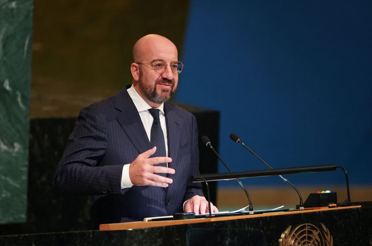 歐洲理事會主席米歇爾在聯合國大會發言。路透社