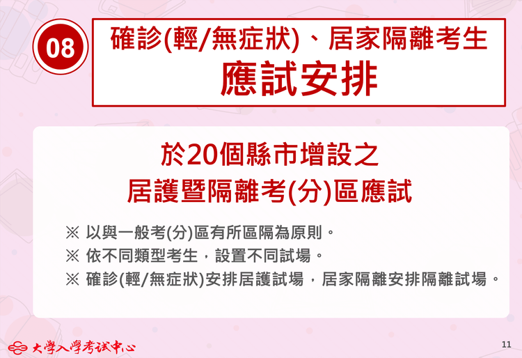 確診者應試安排。大考中心