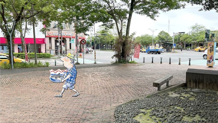 廣場入口處，也將新設幾米作品《微笑的魚》的經典人物主角大叔，做為指引。縣府提供