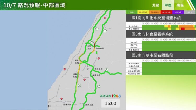 雙十連假前一天中部壅塞路段與時段。高公局提供