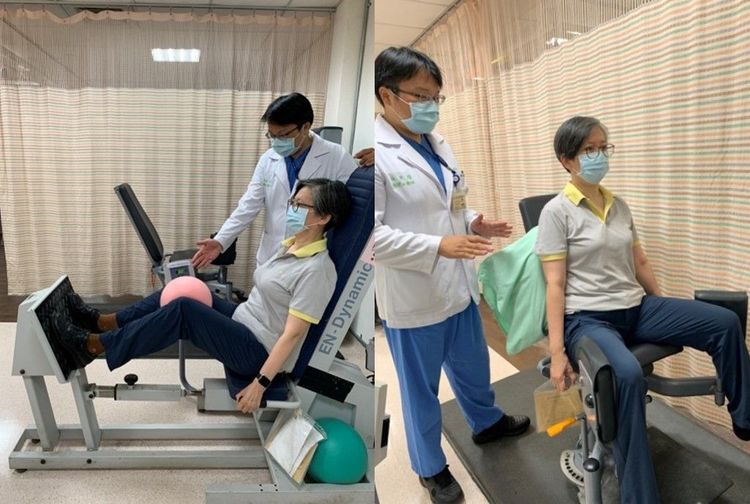 左為大腿推蹬機，右為大腿外展訓練機。台大醫院提供