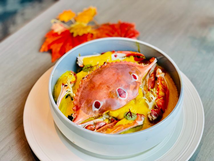 望月樓-葡汁焗烤三點蟹。曾仲葳攝