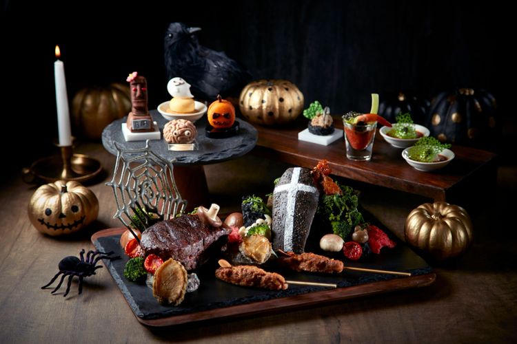 寒舍艾麗酒店LA FARFALLA義式餐廳「古墓驚魂」萬聖菜色。業者提供