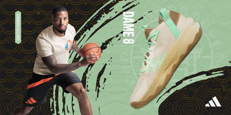 唐朝系列Dame 8籃球鞋以詩人王昌齡《從軍行七首》為設計，透過配色展現大漠的意象。品牌提供