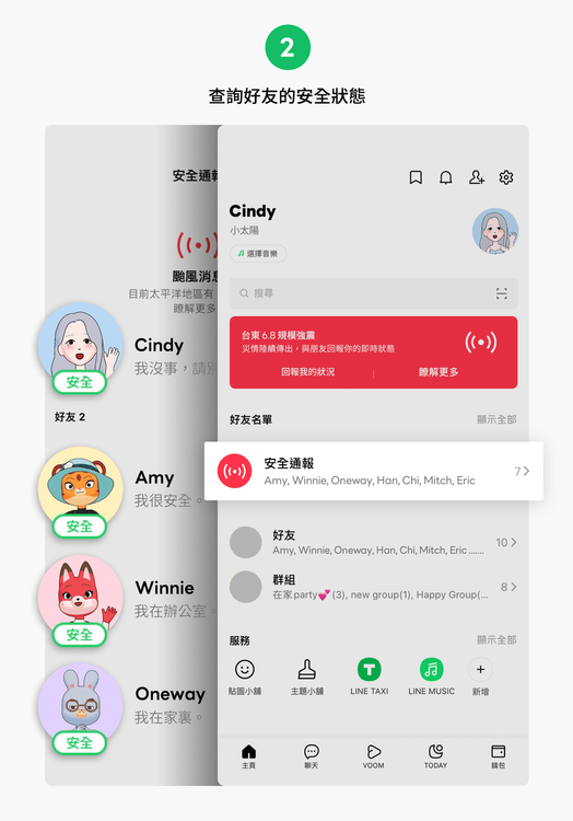 LINE 安全通報功能示意。業者提供