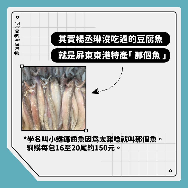 楊丞琳節目中說沒吃過的「豆腐魚」就是屏東的「那個魚。」翻攝自屏東點臉書