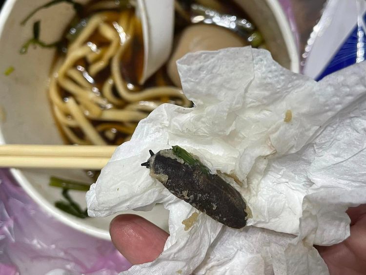 牛肉麵中出現煮熟的蛞蝓。翻攝自爆料公社