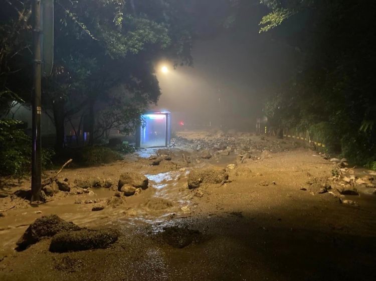 陽金公路與中興路口坍方土石流嚴重。翻攝陽明山公園臉書