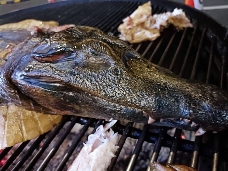 光看烤鱷魚頭就怪嚇人的。阿亮提供
