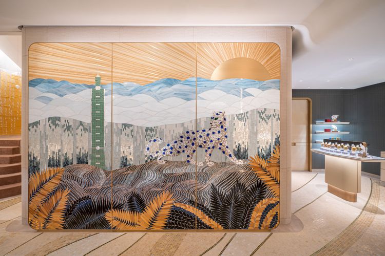 馬賽克藝術家Mathilde Jonquière以台北101大樓及美洲豹為主題的藝術創作。品牌提供