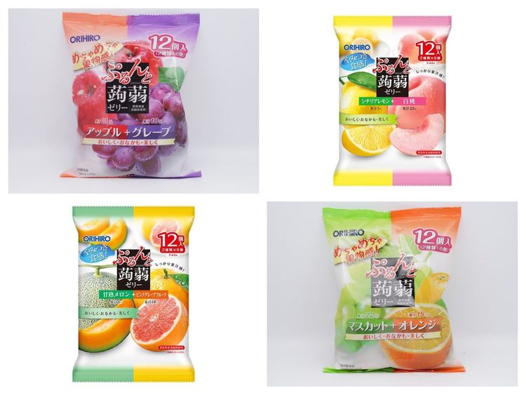 ORIHIRO蒟蒻吸吸果凍12個，原價日幣378元，特價日幣303元(約台幣68元)。業者提供