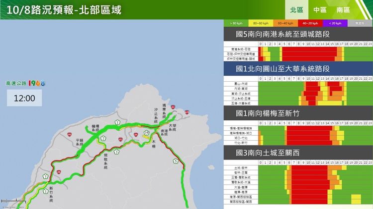 連假首日北部預測壅塞路段。高公局提供